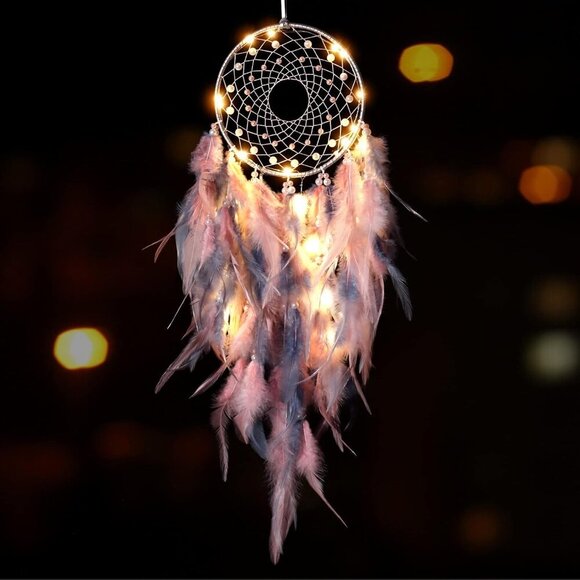 LED Dream Catcher Light Up Handmade Feather Dreamcatchers Boho Wall Hanging for - Picture 2 of 7